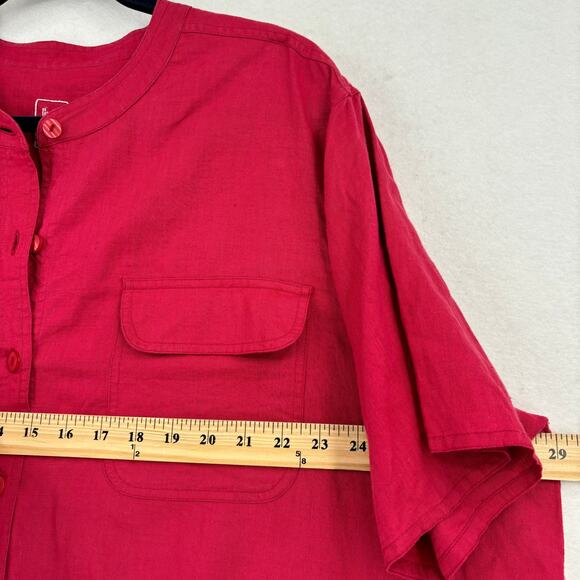 Avenue Blouse Top Women's Size 22/24 Red Linen Cotton Blend Button Up Pockets - Picture 6 of 8